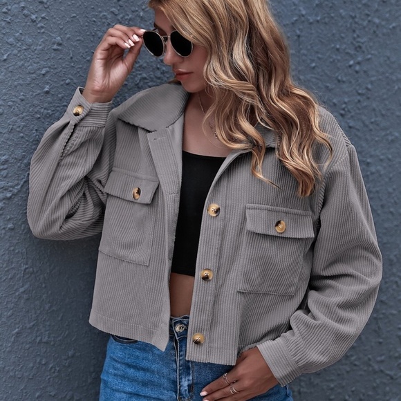 button up pocket corduroy classic jacket shacket - Picture 9 of 13